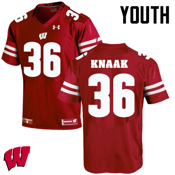 Youth Winsconsin Badgers #36 Kobe Knaak College Football Jerseys-Red